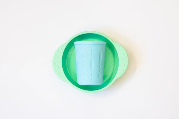 Silicone Bowl & Cup Set - Blue/Green